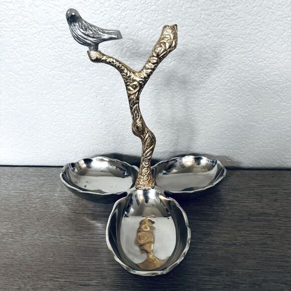 Metallic Silver Gold Bird Serveware Dip Serving Tray Caddy - Picture 1 of 5